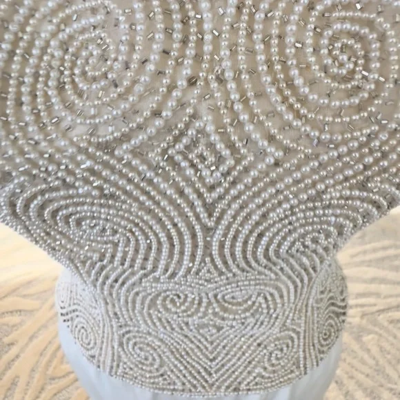 Vintage Handmade Strapless Cream Hand Beaded and pearled corset top and skirt - Picture 10 of 12